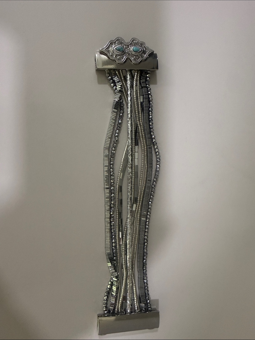Silver Multi-Strand Beaded Bracelet with Turquoise Accents